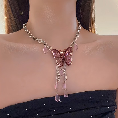 Ожерелья с подвеской в виде бабочки из сплава розового горного хрусталя для женщин