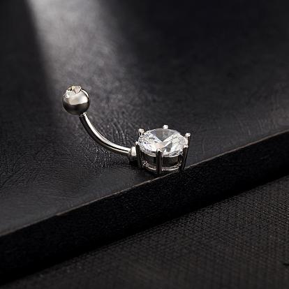 Joyería del cuerpo chapada en platino anillo de ombligo de latón de zirconia cúbica anillo de ombligo anillos de vientre, con 304 barra de acero inoxidable, 11x25 mm