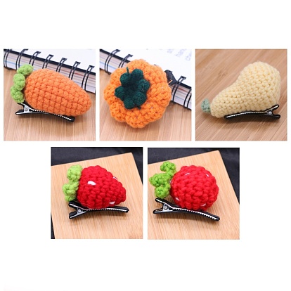 Fruit & Vegetable Theme Crochet Yarn Alligator Hair Clips, Knitting Alloy Hair Clips for Kids Girls