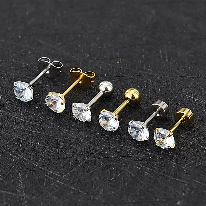 Серьги-гвоздики из нержавеющей стали с микропаве из прозрачных кубических цирконий, плоско-круглые