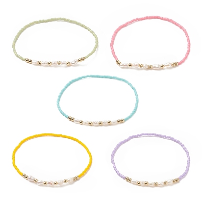 Natural Pearl & Glass Seed Beaded Stretch Bracelet for Women