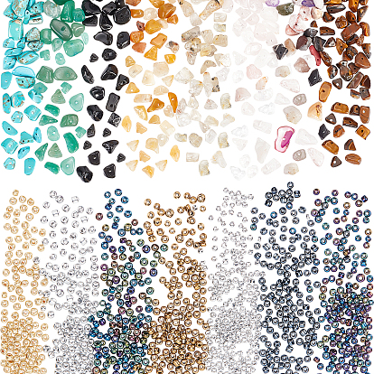 Natural Mixed Gemstone Chips Beads, with 8/0 & 12/0 Glass Seed Beads