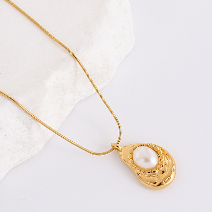 Элегантные 304 ожерелья из нержавеющей стали с подвеской в виде капли и искусственного жемчуга для модных женщин