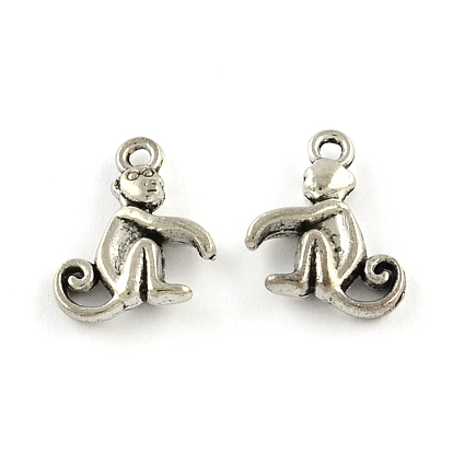Tibetan Style Zinc Alloy Pendants, Lead Free & Cadmium Free, Monkey, 15.8x13x3mm, Hole: 1.5mm, about 454pcs/500g