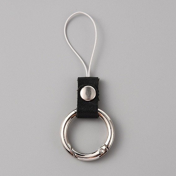 Leather and Zinc Alloy Mobile Phone Finger Rings, Finger Ring Short Hanging Lanyards