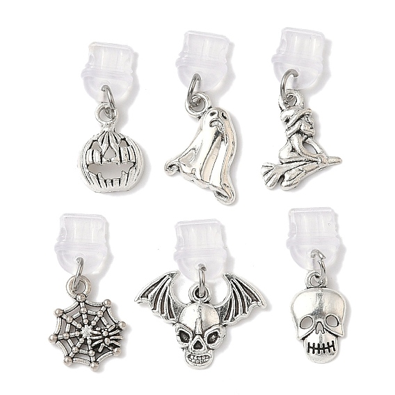 Тема Хэллоуина тибетский стиль сплава подвески мобильные ремешки, с пылезащитными заглушками из ПВХ, тыква, череп и привидение