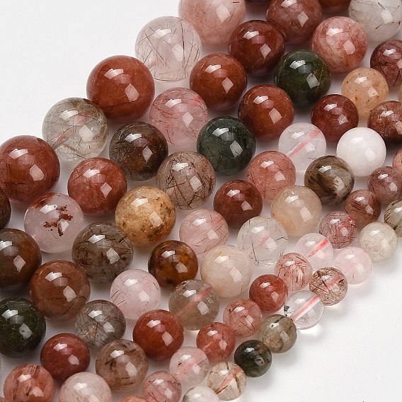 Природные Rutilated кварцевые нити бисера, круглые