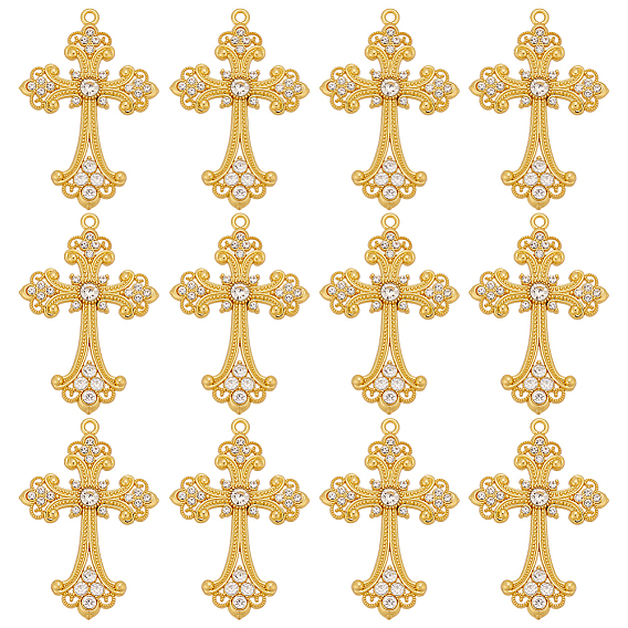 12шт. сплав большие готические подвески, без кадмия и без свинца, со стразами, крестик