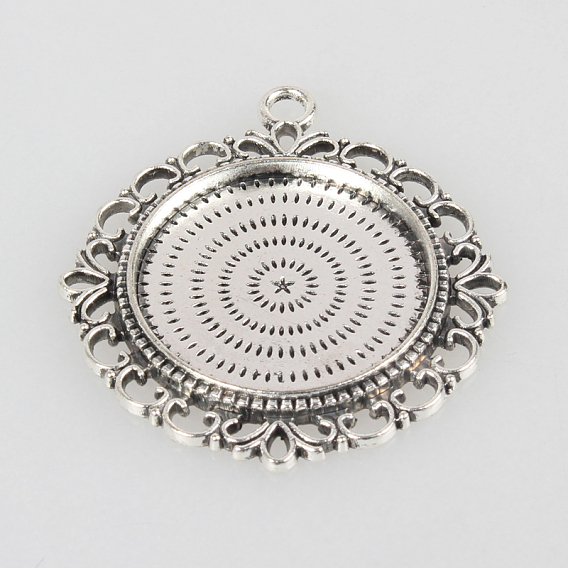 Ajustes cabochon pendiente de la aleación del estilo tibetano, sin plomo y cadmio, plano y redondo, Bandeja: 25 mm, 43x39x3 mm, Boca: 3 mm, sobre 115 PC / kg