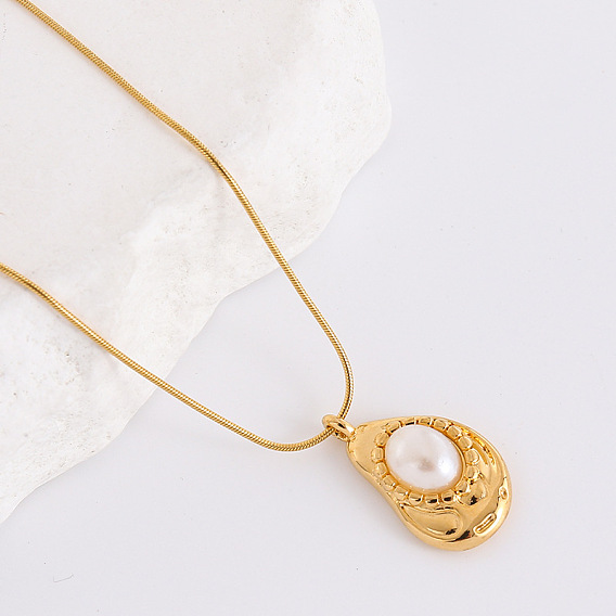 Элегантные 304 ожерелья из нержавеющей стали с подвеской в виде капли и искусственного жемчуга для модных женщин