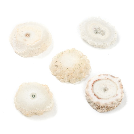 Rough Raw Natural Druzy Agate Beads, Solar Quartz, No Hole/Undrilled, Flat Round