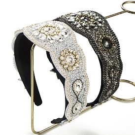 Baroque Full Shiny Rhinestone Cloth Hair Bands, Wide Hair Accessories for Women Girls