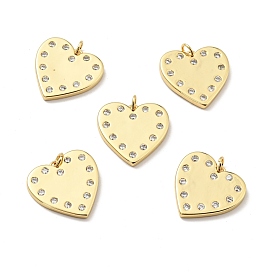 Brass Micro Pave Cubic Zirconia Pendants, with Jump Ring, Real 18K Gold Plated, Long-Lasting Plated, Lead Free & Cadmium Free & Nickel Free, Heart
