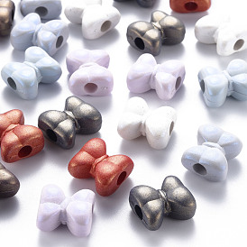 Spray Painted Acrylic European Beads, Large Hole Beads, Bowknot