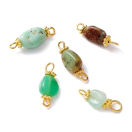Natural Chrysoprase Links Connectors, with Alloy Daisy Spacer Beads & Brass Eye Pin, Golden, Nuggets
