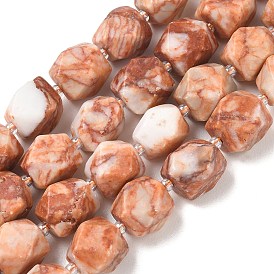 Natural Red Netstone Beads Strands, Nuggets, Faceted, with Seed Beads