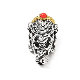Tibetan Style Alloy Beads, Elephant, with Resin, Rack Plating, Long-Lasting Plated