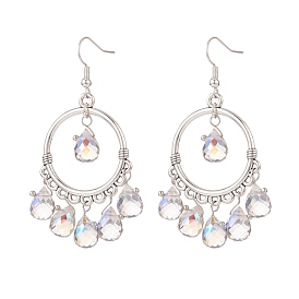 Glass Teardrop Chandelier Earrings, Platinum Plated Brass Jewelry for Women