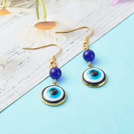 304 Stainless Steel Dangle Earrings, with Resin Evil Eye