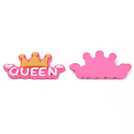 Opaque Resin Cabochons, Crown with Word Queen