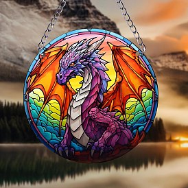 Dragon Acrylic Window Hanging Ornaments, Flat Round Suncatcher Home Window Decoration