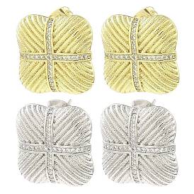 Rack Plating Brass Micro Pave Cubic Zirconia Square Stud Earrings, Long-Lasting Plated, Lead Free & Cadmium Free