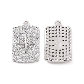 Brass Micro Pave Clear Cubic Zirconia Pendants, Rectangle with Star Charm