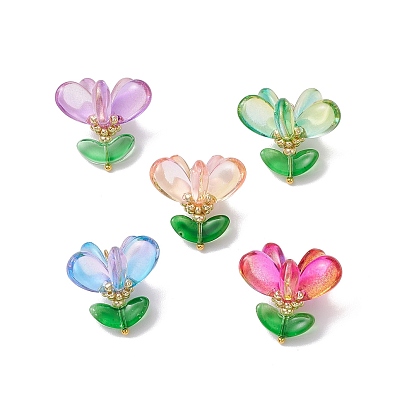 Стеклянные подвески, цветок, с латунной фурнитурой 