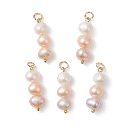 Подвески из натурального культивированного пресноводного жемчуга с полировкой с двух сторон., подвески из бисера, с 304 двойными петлями из нержавеющей стали, красочный