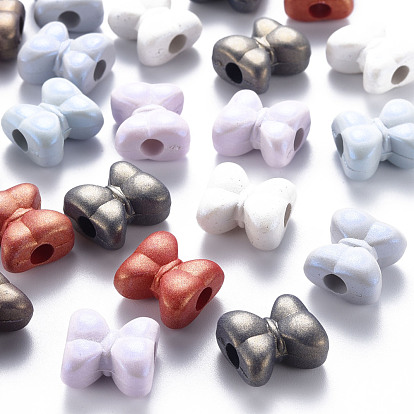Spray Painted Acrylic European Beads, Large Hole Beads, Bowknot