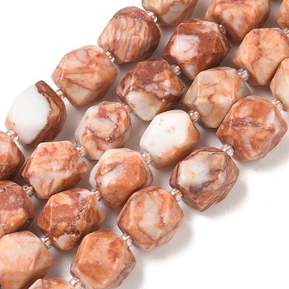 Natural Red Netstone Beads Strands, Nuggets, Faceted, with Seed Beads