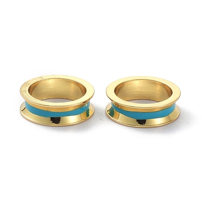 Brass Enamel European Beads, Large Hole Beads, Long-Lasting Plated, Lead Free & Cadmium Free, Real 18K Gold Plated, Ring