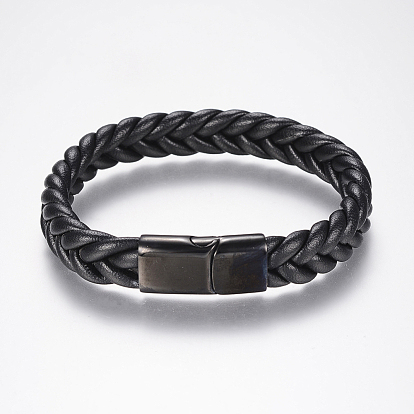 Плетеные браслеты шнур кожаный, с 304 выводов из нержавеющей стали и магнитных застежках