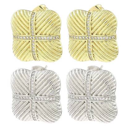 Rack Plating Brass Micro Pave Cubic Zirconia Square Stud Earrings, Long-Lasting Plated, Lead Free & Cadmium Free