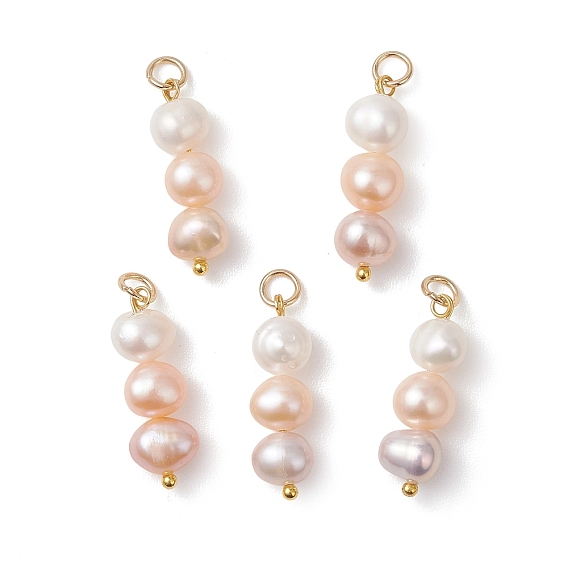 Подвески из натурального культивированного пресноводного жемчуга с полировкой с двух сторон., подвески из бисера, с 304 двойными петлями из нержавеющей стали, красочный