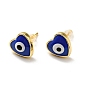 Heart with Evil Eye Enamel Stud Earrings, Gold Plated Brass Jewelry for Women, Cadmium Free & Lead Free