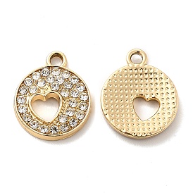 UV Plating Alloy Pendants, with Crystal Rhinestone, Flat Round with Heart Charms