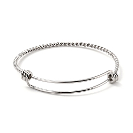 304 Stainless Steel Expandable Bangle for Girl Women, Adjustable Rope Style Twisted Wire Blank Bangle