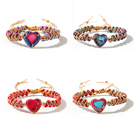 Bohemian Heart-shaped Double-layer Braided Bracelet with Emperor Stone Adjustabl