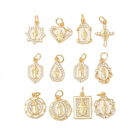 Brass Micro Pave Clear Cubic Zirconia Pendants, with Enamel and Jump Ring, Real 18K Gold Plated