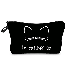 Smiling Cat Face Pattern Polyester Waterpoof Makeup Storage Bag, Multi-functional Travel Toilet Bag, Clutch Bag with Zipper for Women