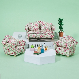 Flower Pattern Sofa Miniature Ornaments, Micro Landscape Home Dollhouse Living Room Furniture Accessories, Pretending Prop Decoration