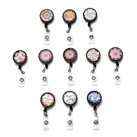 Bobine de badge en plastique abs rond plat, porte-badge rétractable, avec pince crocodile en fer platine