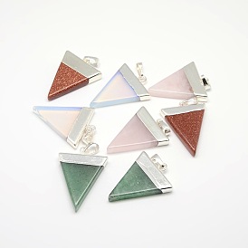 Gemstone Pendants, with Silver Color Plated Brass Findings, Triangle, 30~35x23~28x5mm, Hole: 8x5mm