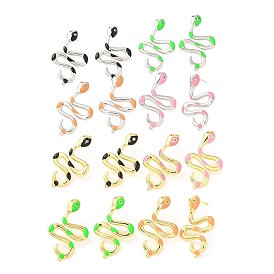 Enamel Snake Stud Earrings with Rhinestone, Brass Earrings for Women, Lead Free & Cadmium Free