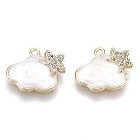 Brass Micro Pave Cubic Clear Zirconia Charms, with Enamel, Nickel Free, Cloud, Real 18K Gold Plated