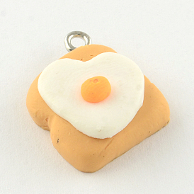 Handmade Cake Polymer Clay Pendants, with Platinum Tone Iron Findings, 22x19x8mm, Hole: 2mm
