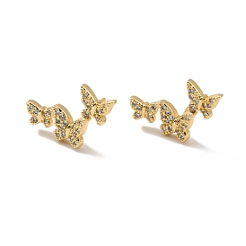 Crystal Rhinestone Triple Butterfly Stud Earrings, Rack Plating Brass Jewelry for Women, Cadmium Free & Lead Free
