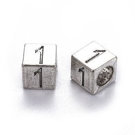 Сплавочные европейские бусины, бусины с большим отверстием, куб с номером