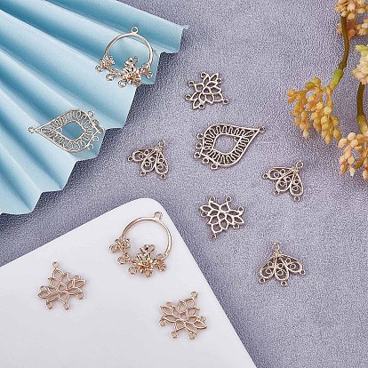 8 enlaces de componentes de araña de latón piezas, loto y lágrima y pétalo y anillo redondo con dijes en forma de flor, para joyería, collar, pulsera, fabricación de pendientes, manualidades.